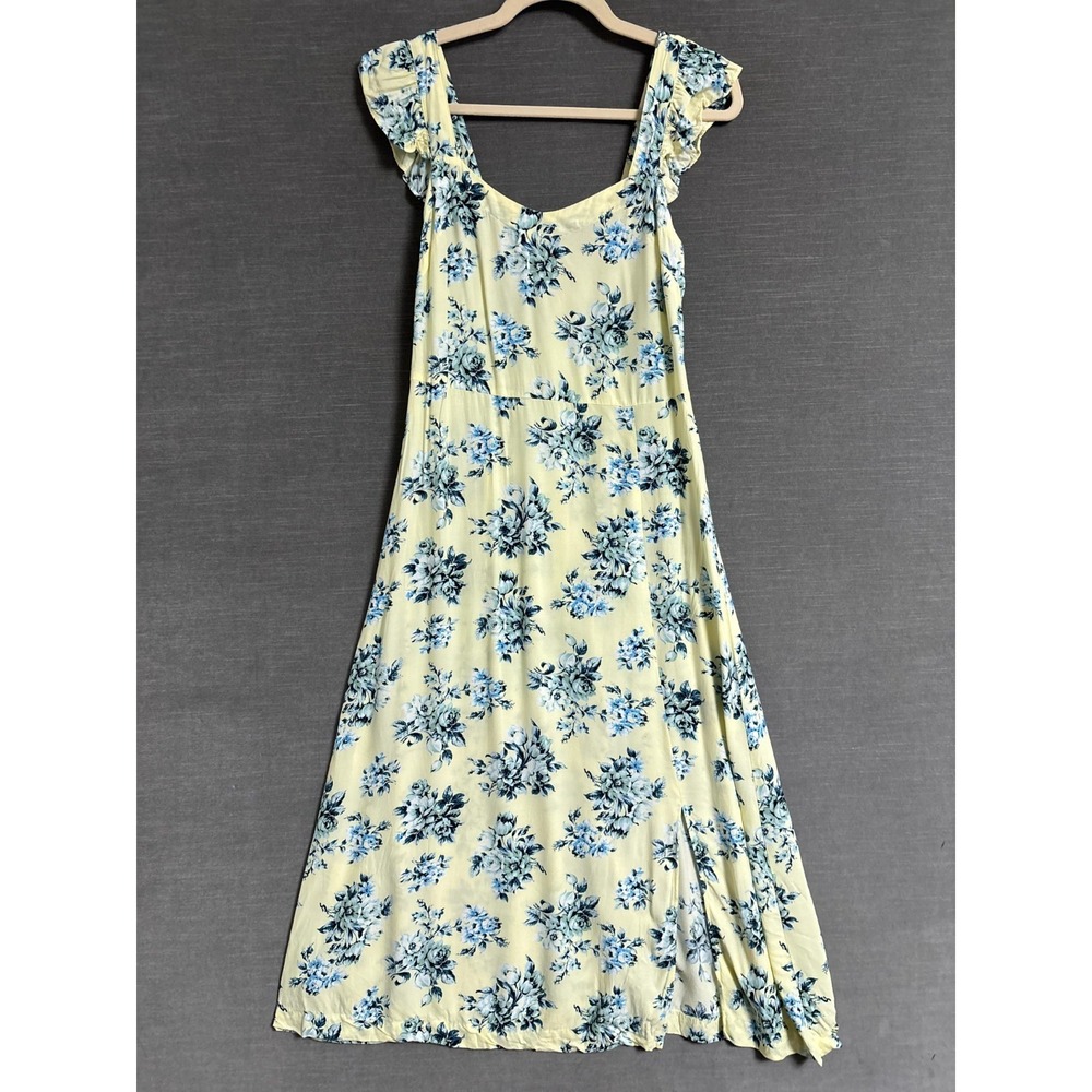 Loft Dress 2 Yellow Blue Floral Sundress Flutter Midi Cottage Feminine Summer